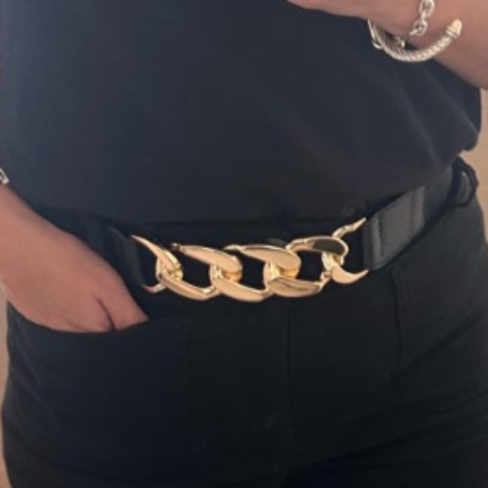 Luxe Vegan Leather Chain Snap Button Belt - Picture 2 of 4